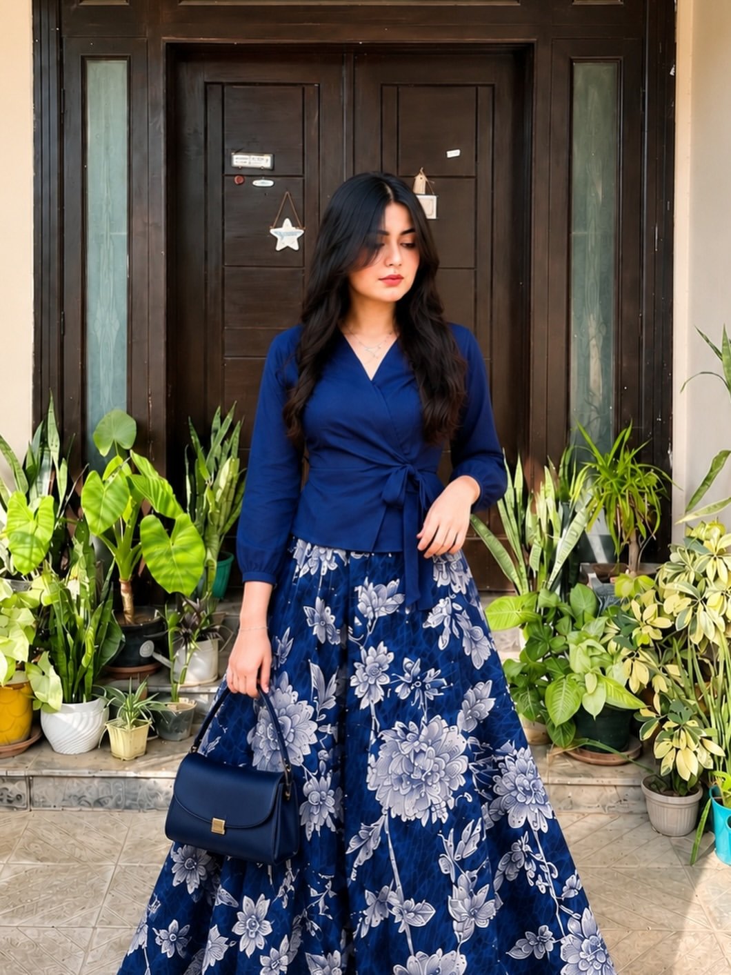 Wrap Blue Skirt Tops
